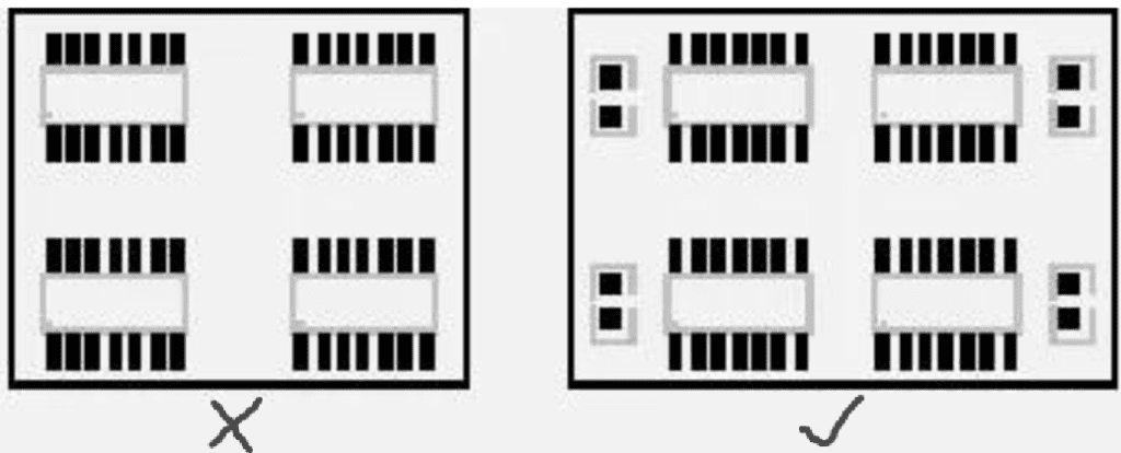 Maintaining proper spacing between adjacent signal traces helps reduce crosstalk and interference. It also allows signals to propagate more effectively.