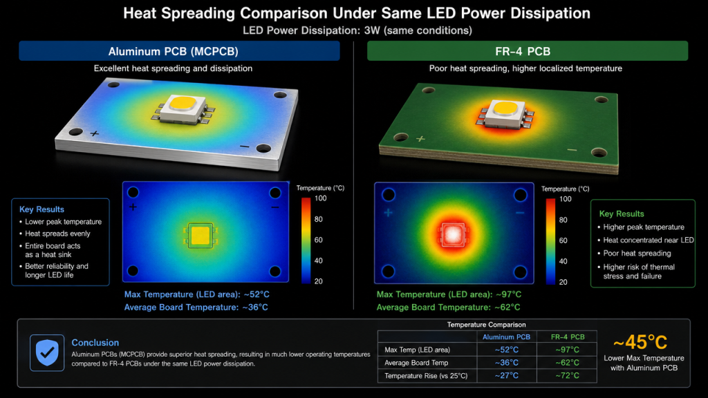 aluminum PCB vs FR-4 PCB thermal comparison