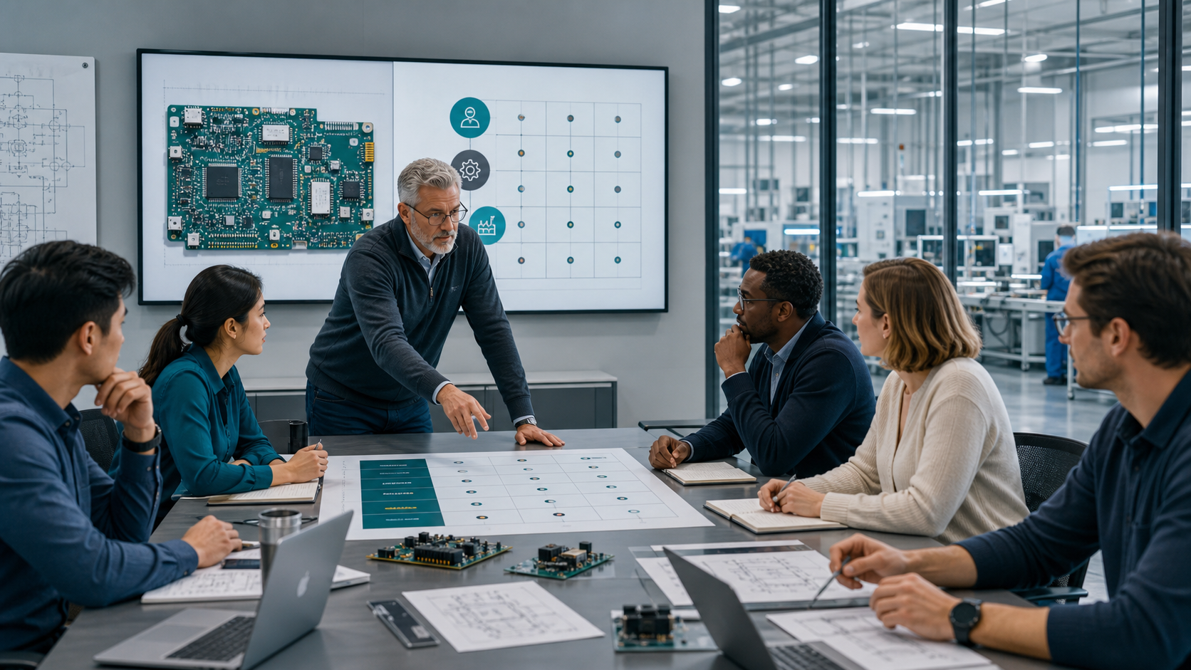 Chief engineer reviewing OEM and supplier decision-making authority during an electronics manufacturing project
