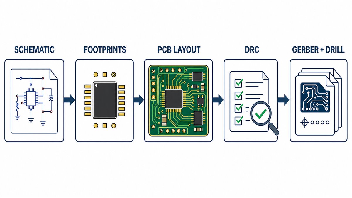 EasyEDA PCB design workflow from schematic and footprints to layout, DRC, Gerber and drill files