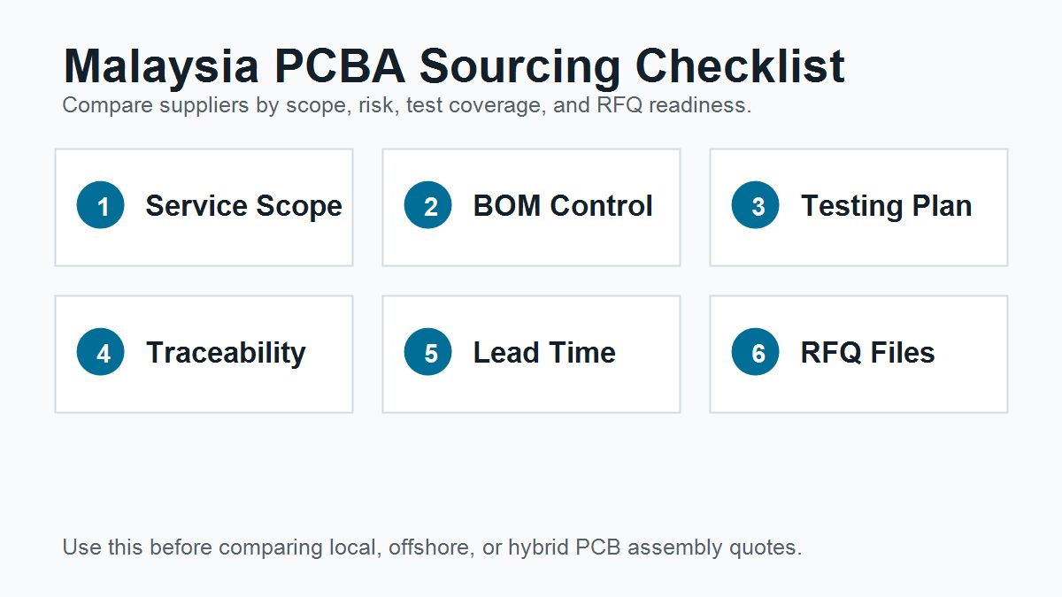 Malaysia PCBA sourcing checklist for service scope, BOM control, testing plan, traceability, lead time and RFQ files
