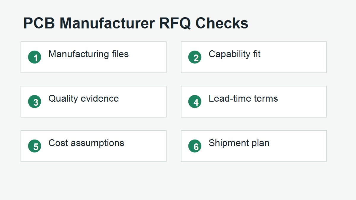 PCB manufacturer RFQ checklist for files capability quality and quote assumptions