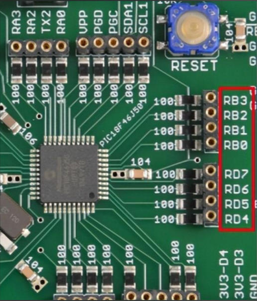 Close-up of PCB silkscreen component labels printed