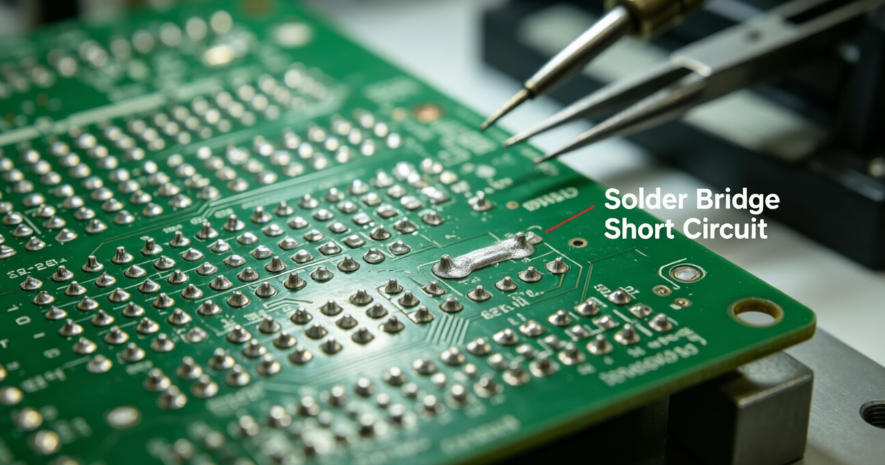 diagram showing solder bridge short circuit between pads