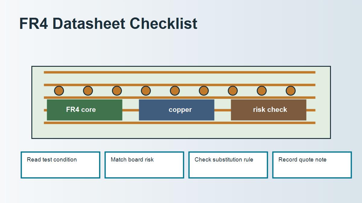 FR4 datasheet reading checklist for Tg Dk Df CTE CTI and thickness