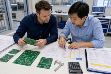 PCB buyer and manufacturing engineer comparing fabrication specifications and supplier quotations