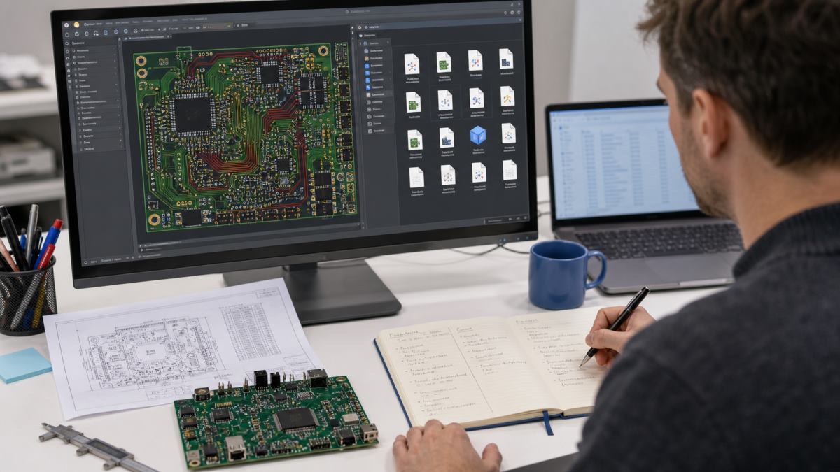 Engineer identifying PCB design and manufacturing files before opening them