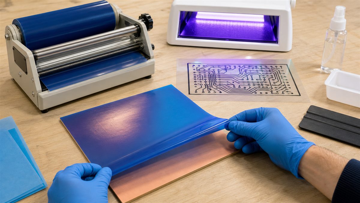 PCB dry film photoresist lamination and UV exposure workstation