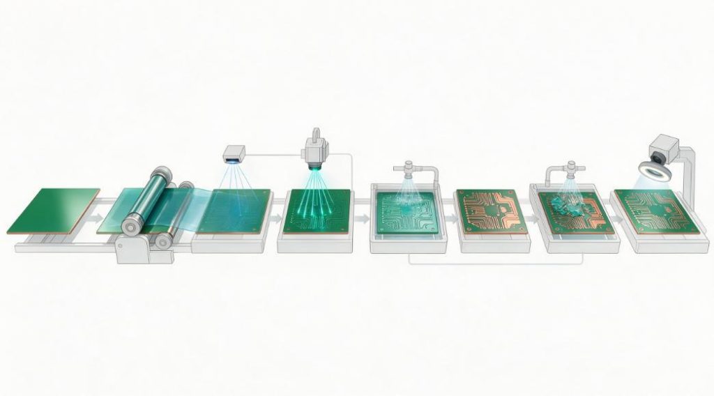 Step-by-step laser direct imaging PCB manufacturing process