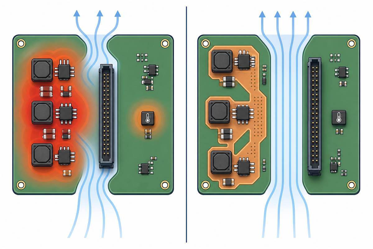 PCB heat cluster versus clear airflow