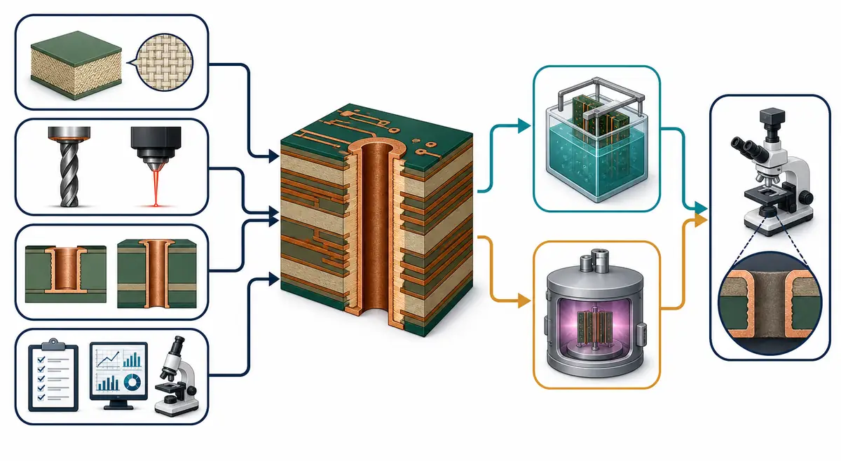 PCB desmear route selection inputs and verification flow illustration