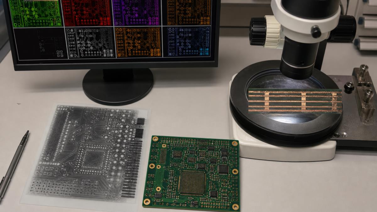PCB layer identification methods including Gerber viewer X-ray image and polished cross section