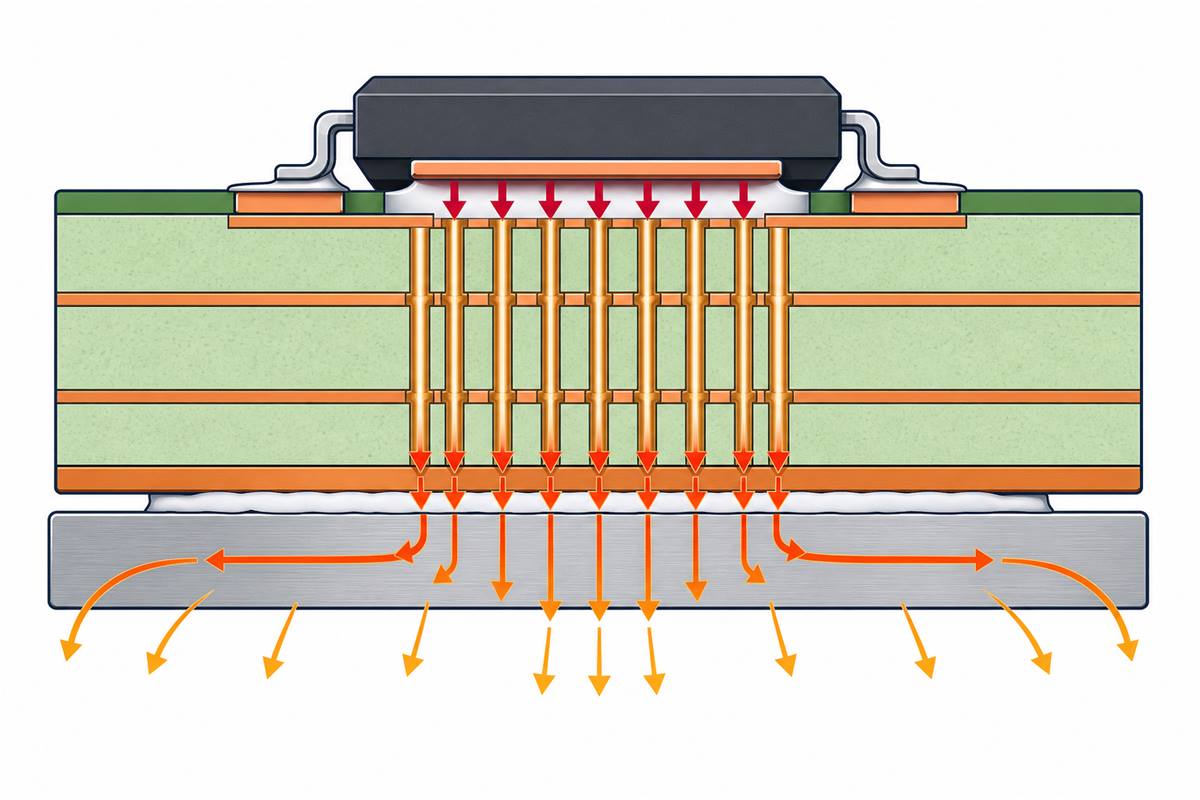 IC heat path through PCB copper and vias