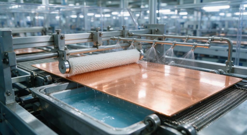 Copper-clad PCB panel surface preparation before laser imaging