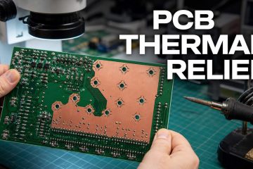PCB thermal relief pads inspected at an electronics workbench