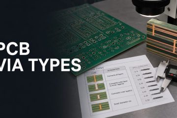 Real PCB via types inspection with vias, microscope and drill chart