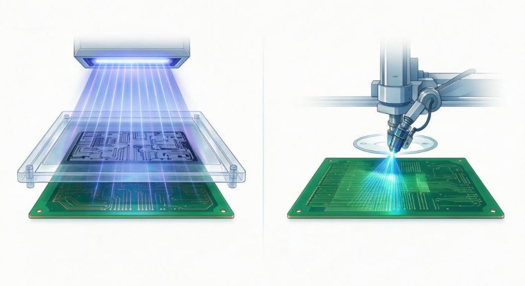 Comparison of traditional phototool exposure and laser direct imaging for PCB manufacturing