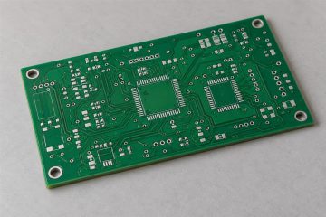 Unpopulated PCB with exposed solder pads and drilled holes, AI illustration