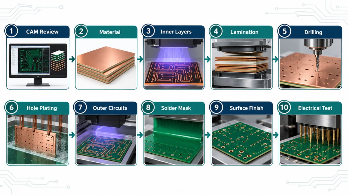 Bare PCB manufacturing flow with control points
