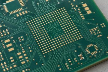 Illustrative high-density PCB with a dense array of gold component lands