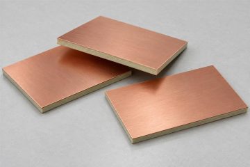 Unetched copper clad laminate samples with exposed dielectric edges, AI illustration
