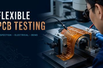 Flexible PCB mounted in a controlled bend and electrical test fixture