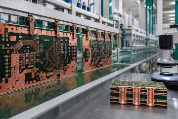 Heavy copper PCB panels on an electroplating line with inspection equipment