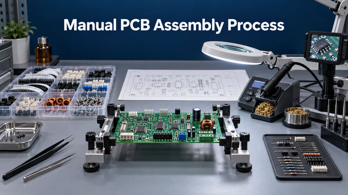 Manual PCB assembly workstation with controlled documentation and inspection