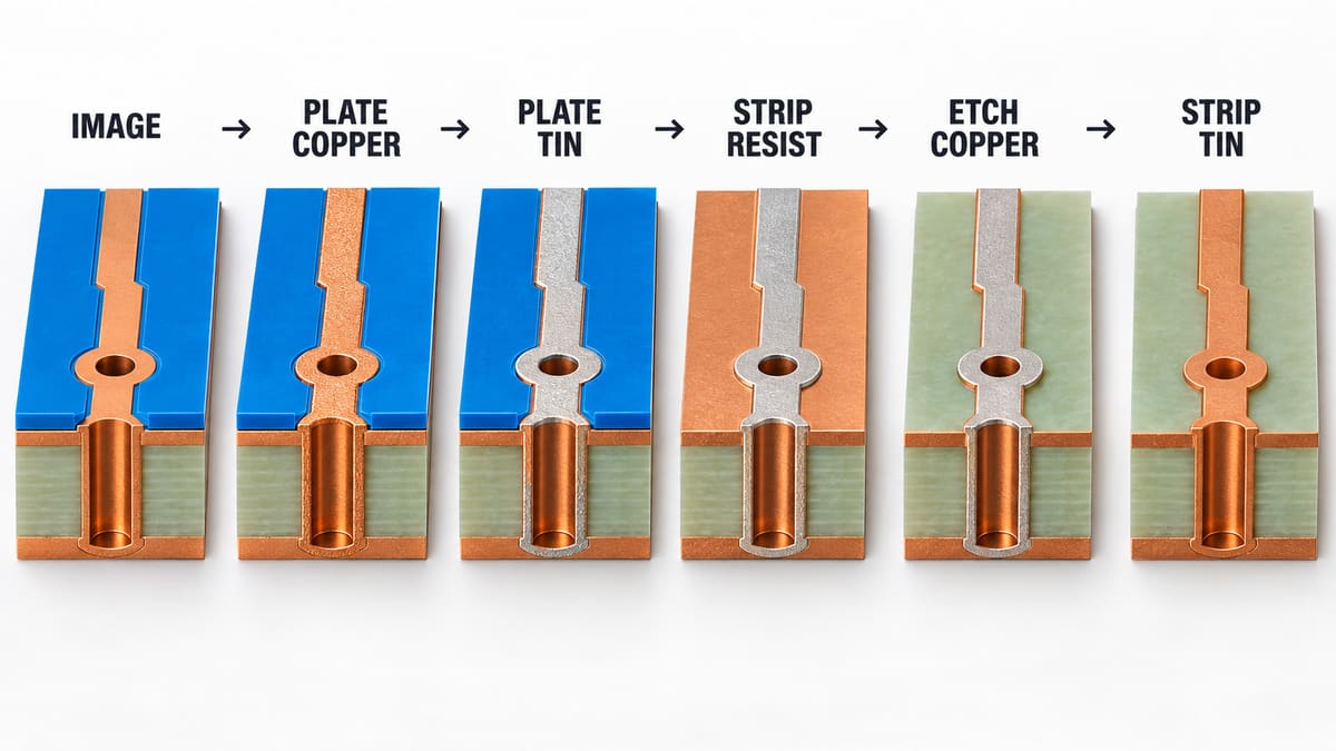 Outer layer PCB pattern plating control chain and defect checkpoints