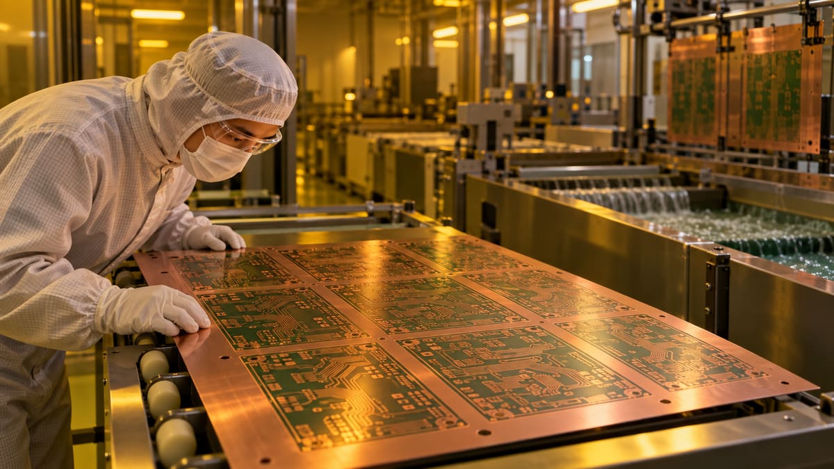 Outer layer PCB panel moving through imaging copper plating and etching