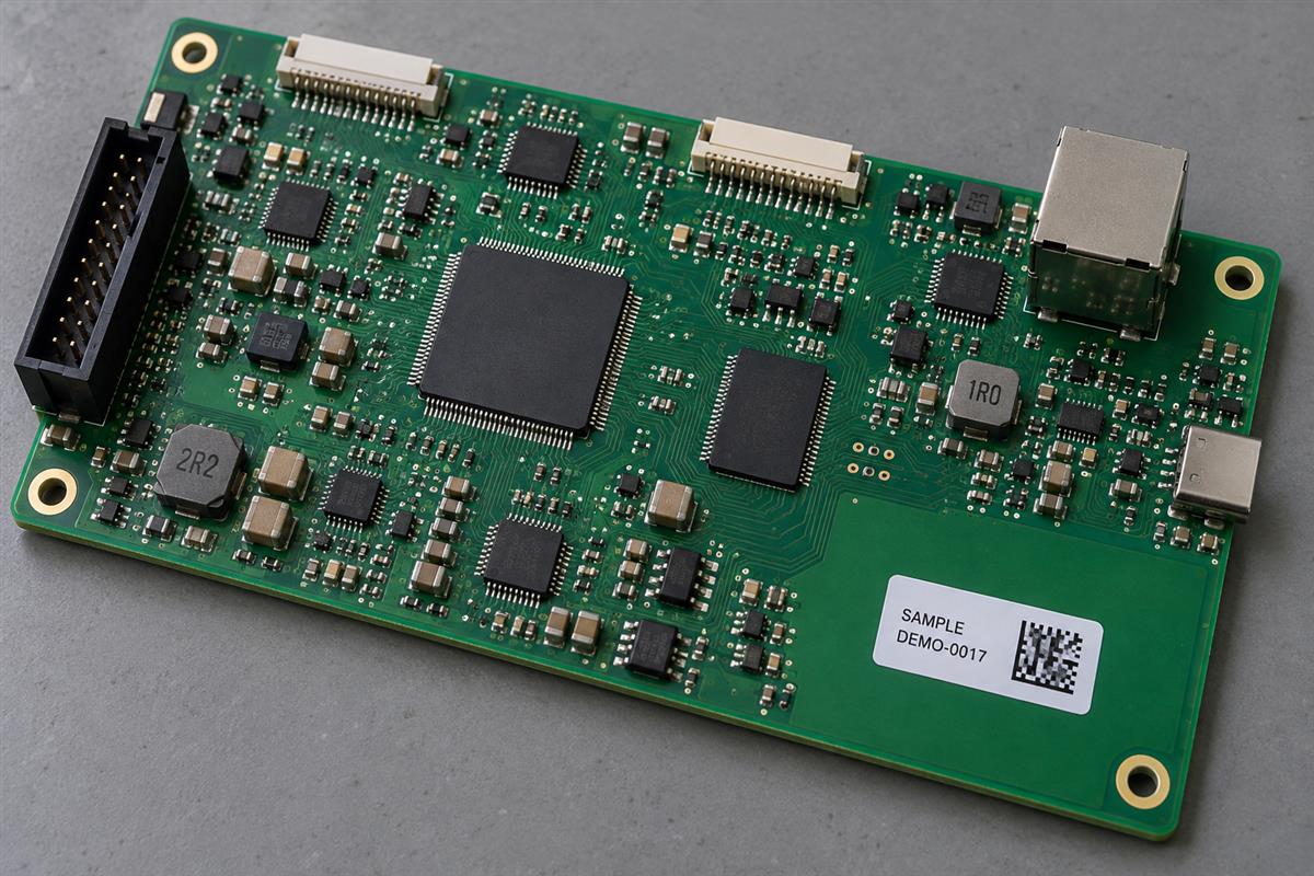 Illustrative PCB with an identification label in a reserved unpopulated area