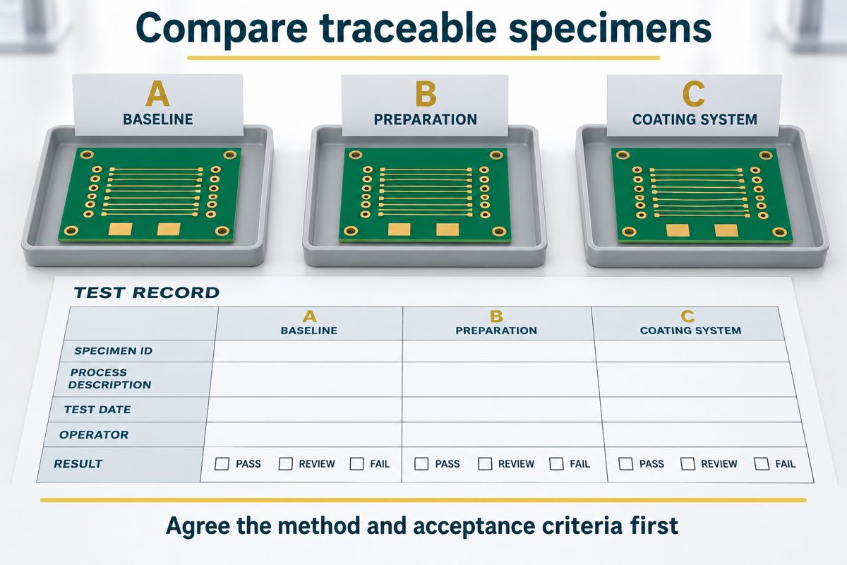 Conceptual witness coupons kept separate for baseline and controlled surface-preparation trials