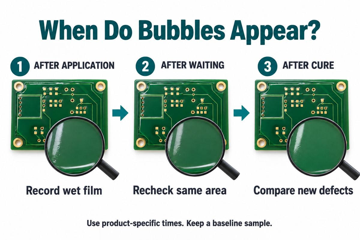 Three observation stages for locating when coating bubbles first appear