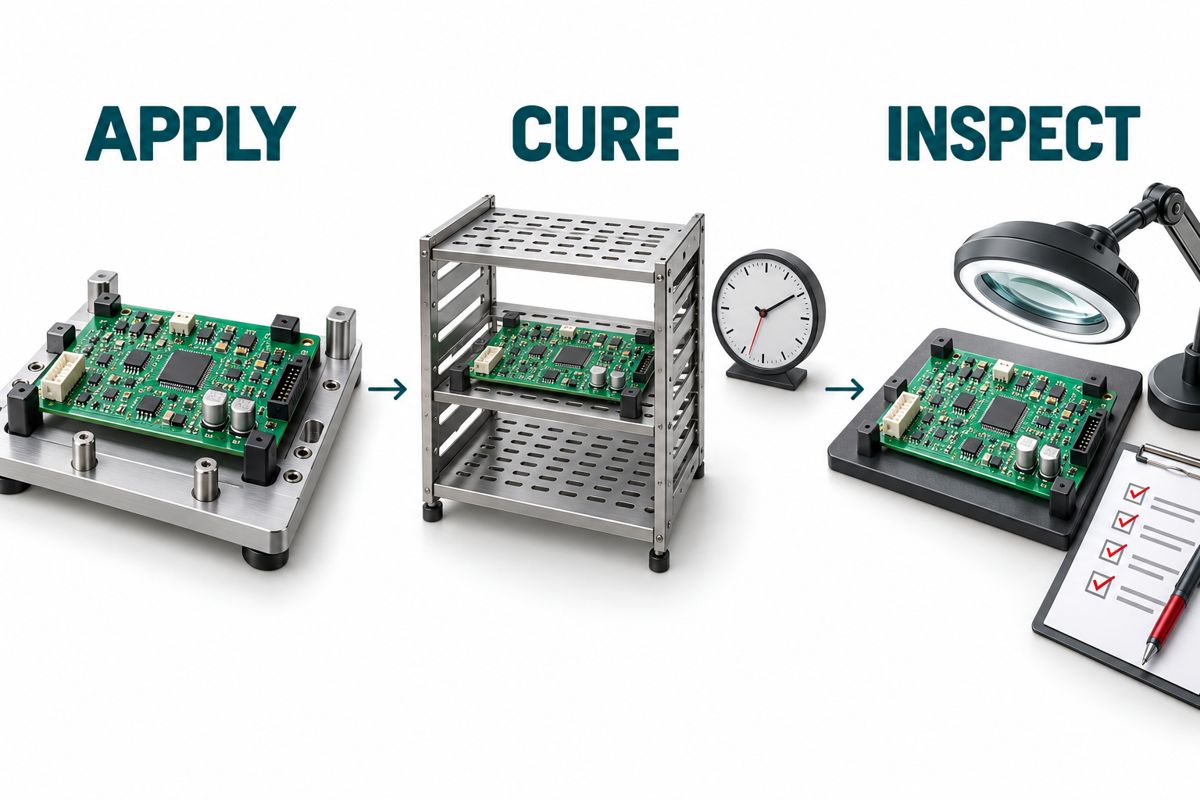 Conceptual sequence separating coating application, controlled curing and release inspection