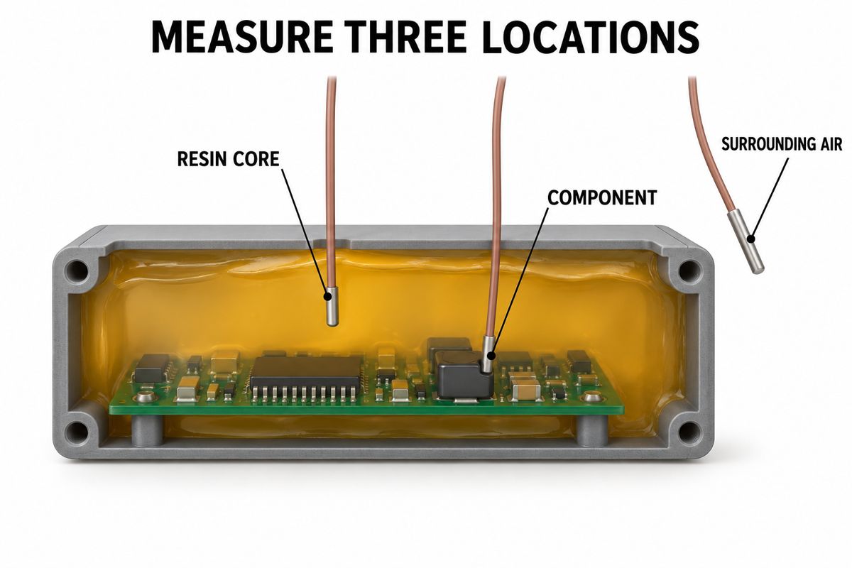 Conceptual measurement locations for resin core, sensitive component and oven air during epoxy cure