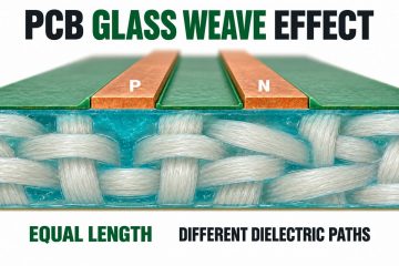 Conceptual differential traces above glass bundles and resin gaps in a PCB dielectric