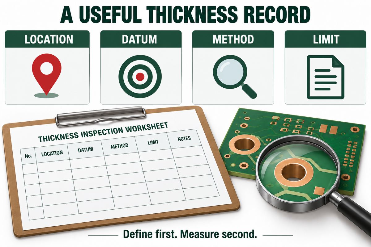 Solder mask acceptance record linking location, datum, method and limit