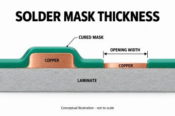 Conceptual cross section distinguishing solder mask height from horizontal opening width