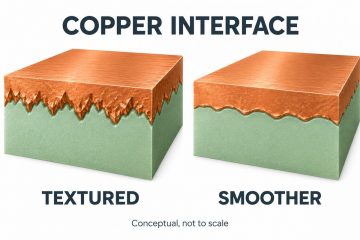 Conceptual comparison of textured and smoother copper to dielectric interfaces