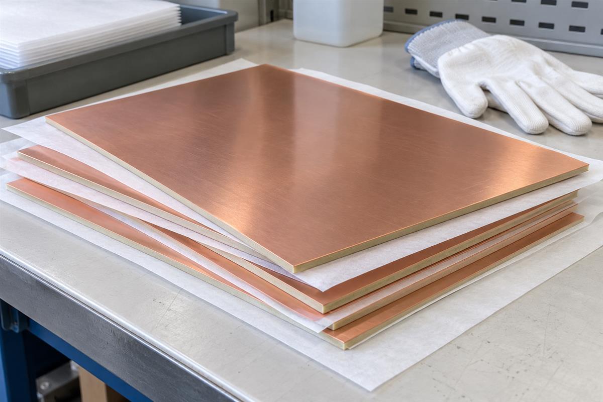 Copper clad laminate sheets supported flat with protective separators