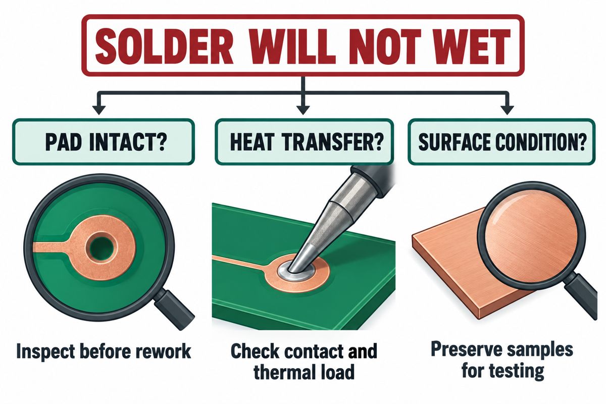 Decision diagram separating surface wetting, heat transfer and damaged pads