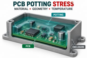 Conceptual cross section of an encapsulated circuit board and enclosure