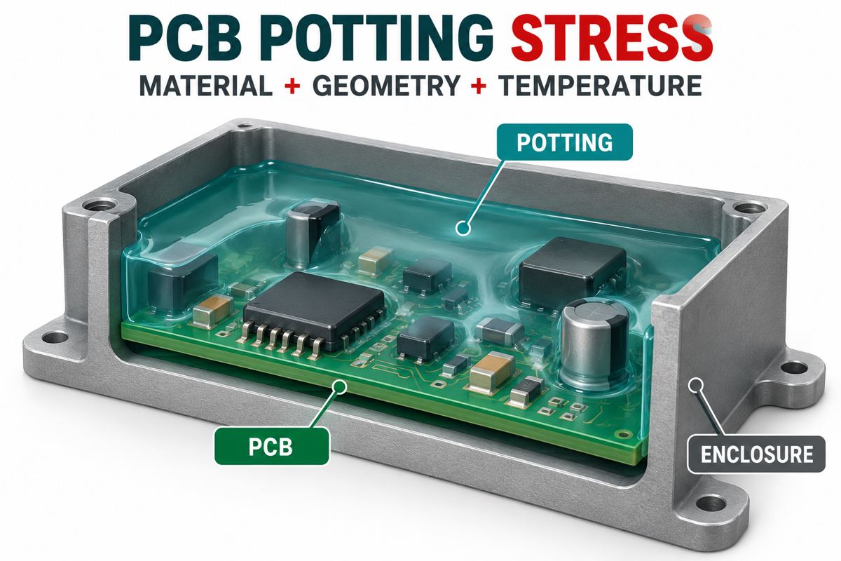 Conceptual cross section of an encapsulated circuit board and enclosure