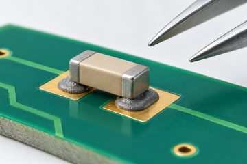 Conceptual illustration of a surface mount component placed on solder paste deposits