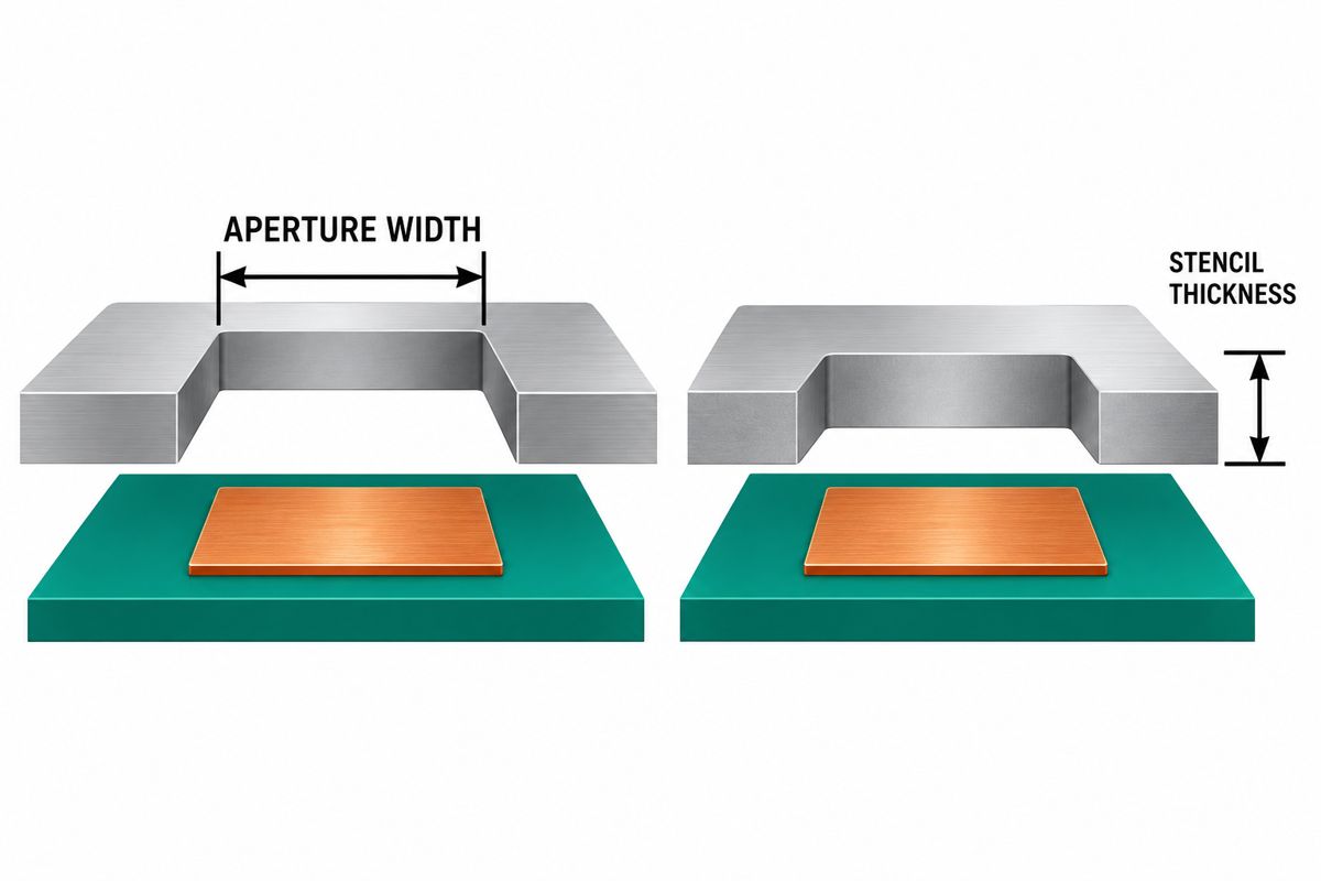 Conceptual comparison of aperture width and stencil thickness checks