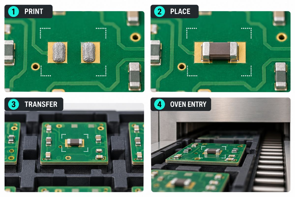 Four checkpoints for observing component position from printing to oven entry