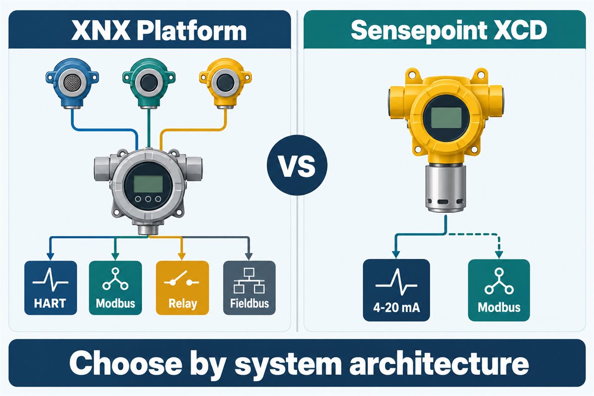 Conceptual comparison of a modular XNX platform and Sensepoint XCD detector architecture