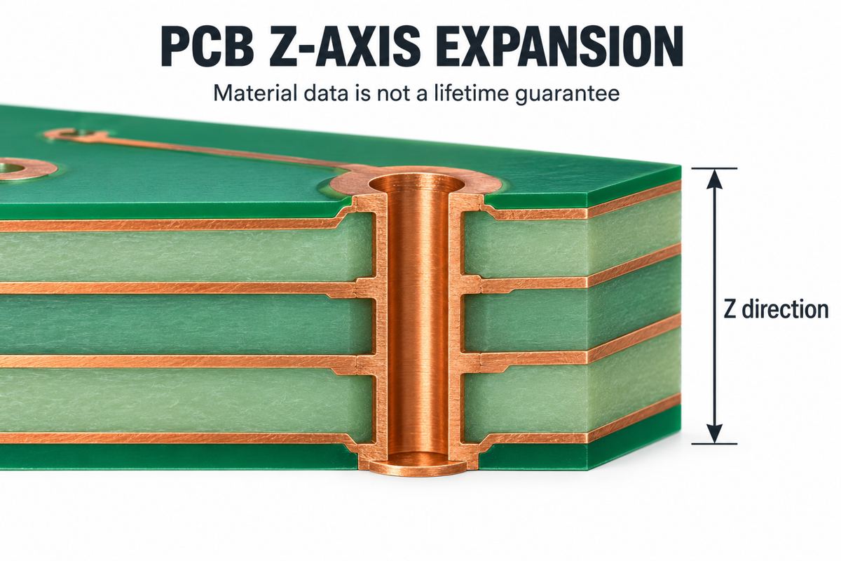 Conceptual PCB cross section showing Z direction through the board thickness
